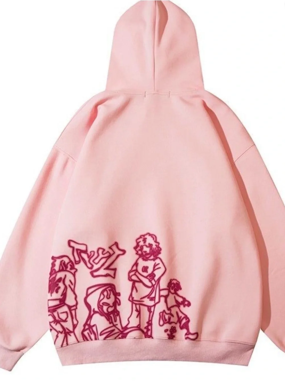 Aelfric Eden Pink Pullover Hoodie with Dark Pink Cartoon Graphic/ S